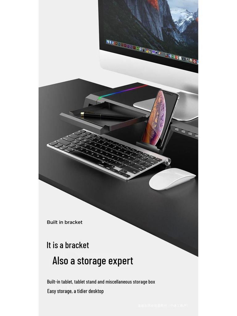 Multifunktionaler Computer-Monitor-Erhöher-Ständer mit Desktop-Aufbewahrung & USB-Anschlüssen