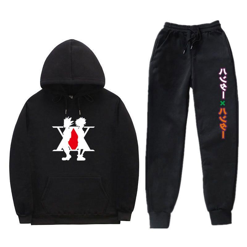 Mens Winter Warm Hooded Sweatshirt Pants Set Anime Inspired Casual Tracksuit Cotton Blend Thick Fleece Lined