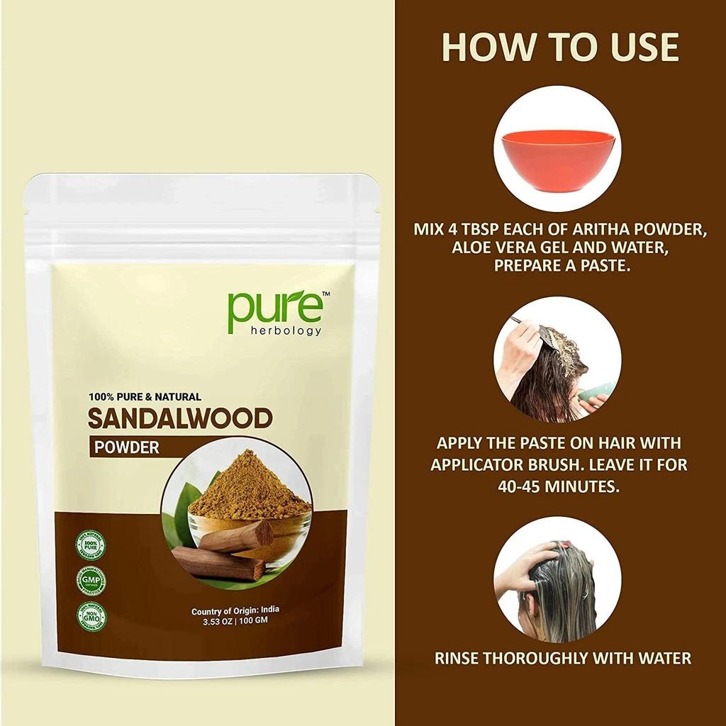 Pure Herbology Pure & Natural Sandalwood Powder for Face, Skin Whitening, 100gm