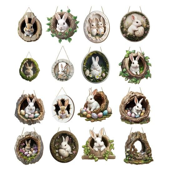 Easter Bunny Sign for Front Door Wooden Farmhouse Indoor Fireplace Window Hanging Wreaths Welcome Banner Decoration for Home Garden Fence