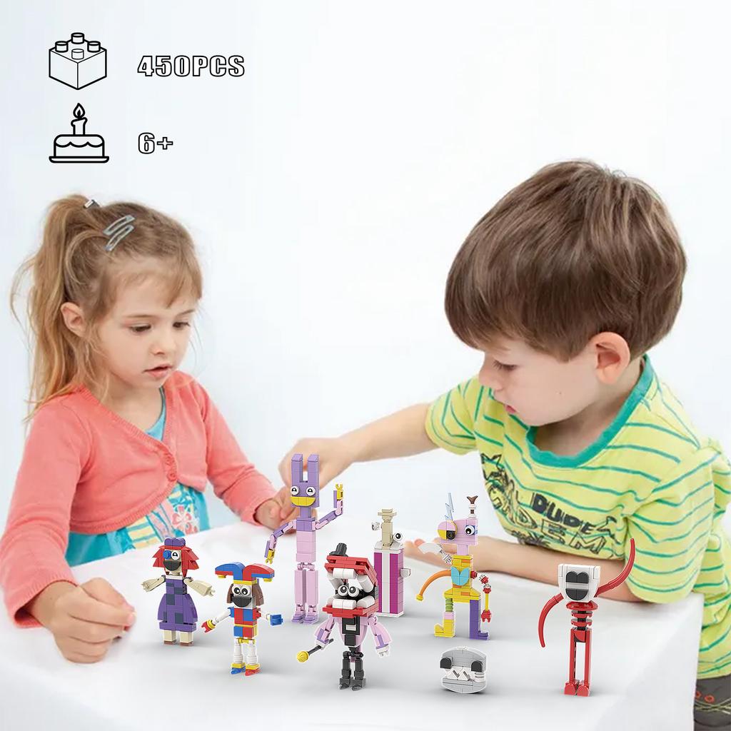 8 Pack Amazing Digital Circus Building Blocks Model Kit,Horror Animated Movie Figure Gifts for Child Adult(450PCS)
