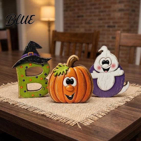 Halloween Wood Tabletop Decor Wooden Ornament Retro Solid Ghost/Letter/Pumpkin Sign Decorative Ghost Sign Centerpiece Decoration for Home
