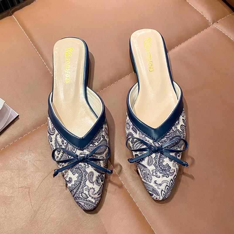Fashion 2025 Women's Slippers Summer New Bow Head Half Drag Casual Fashion Comfortable Soft Sole Slippers
