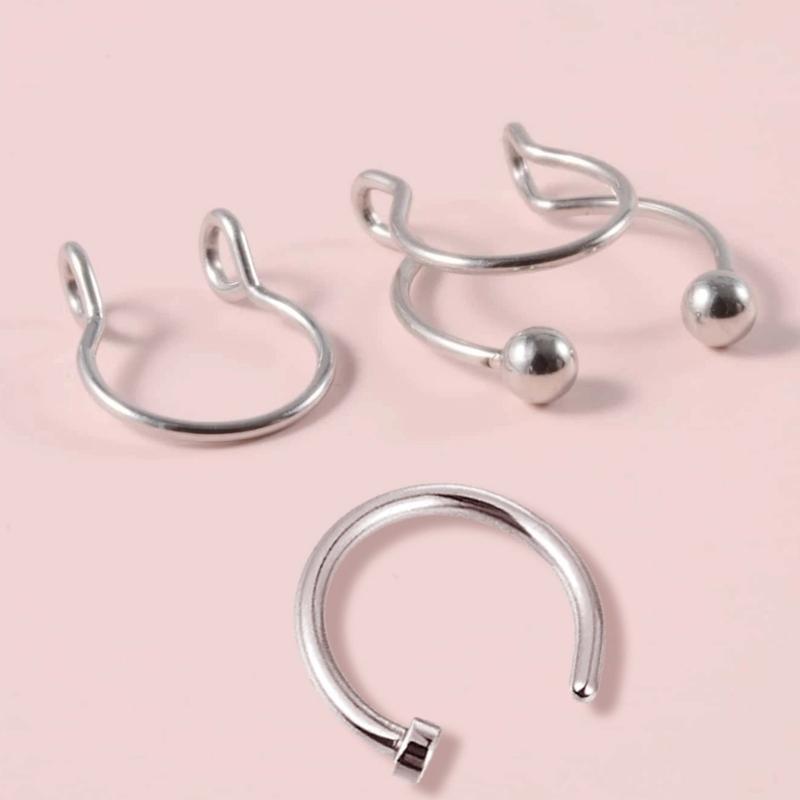 3 Stück Fake Nasenstecker Edelstahl Faux Nasenseptumring Nicht-Piercing Clip-On Nasenringe Körperpiercingschmuck