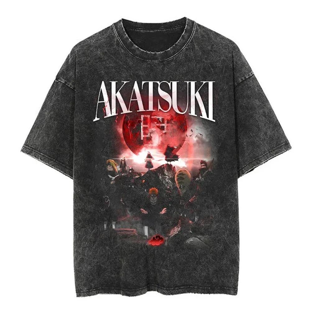 T-shirt Stampa Anime Giapponese Naruto Vintage Lavata Oversize Elasticizzata Hip Hop T-Shirt Cotone Uomo Donna Estate Manica Corta T-shirt