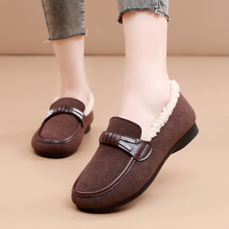 Winter Fleece Inside Loafer Shoes for Women Comfortable Outdoor Anti-Slip Shoes Women's Faux Leather Warm Fur Lined Shoes Flat Platform Shoes