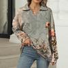 Women's Summer Fashion Casual  Printed V-Neck Long Sleeve Shirt Top
