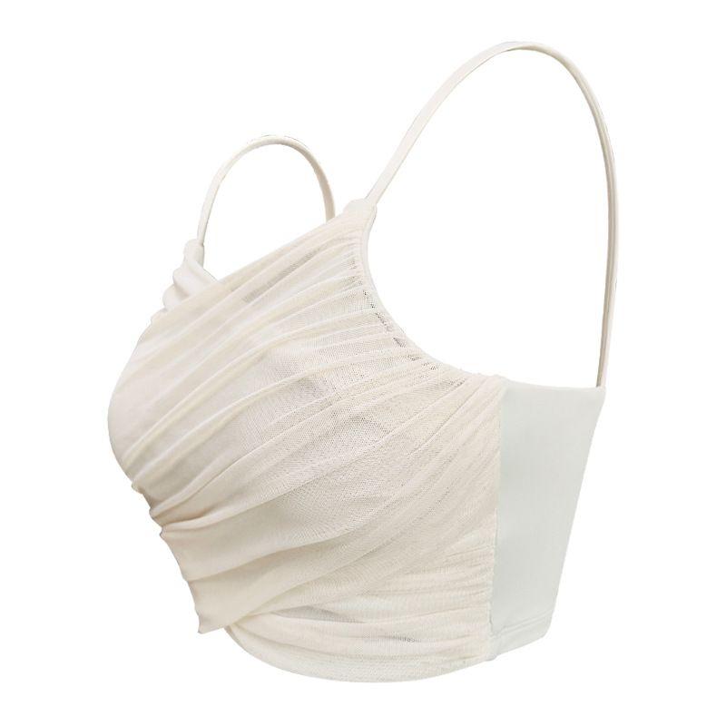 

Elastic Breathable Mesh Patchwork Bra Temperament Fake Two-Piece Sports Fitness Yoga Belt Chest Pad Vest Vanilla White Bra XL