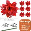 D5 12PCS Artificial Glitter Christmas Flowers with Clip for Xmas Tree Ornament Fake Flower Floral New Year Party Home Decoration