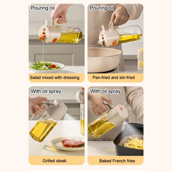 Oil Spray Bottle Dispenser, 2-in-1 Glass Material Kitchen Cooking Oil Sprayer, Refillable Cooking Spray Bottle with Tipper, Food Grade Spray