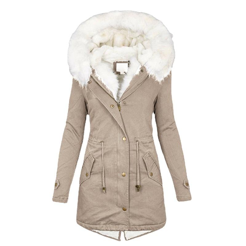 Wintermäntel für Damen, warm, mit Fleece gefüttert, Kunstfell, Kapuze, Reißverschluss, Daunenjacken, übergroße Parka-Outwear