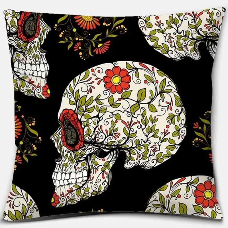 Fashion Skull Flower Series Pattern Printed Soft Square Pillowslip Polyester Cushion Cover Pillowcase Living Room Home Decor
