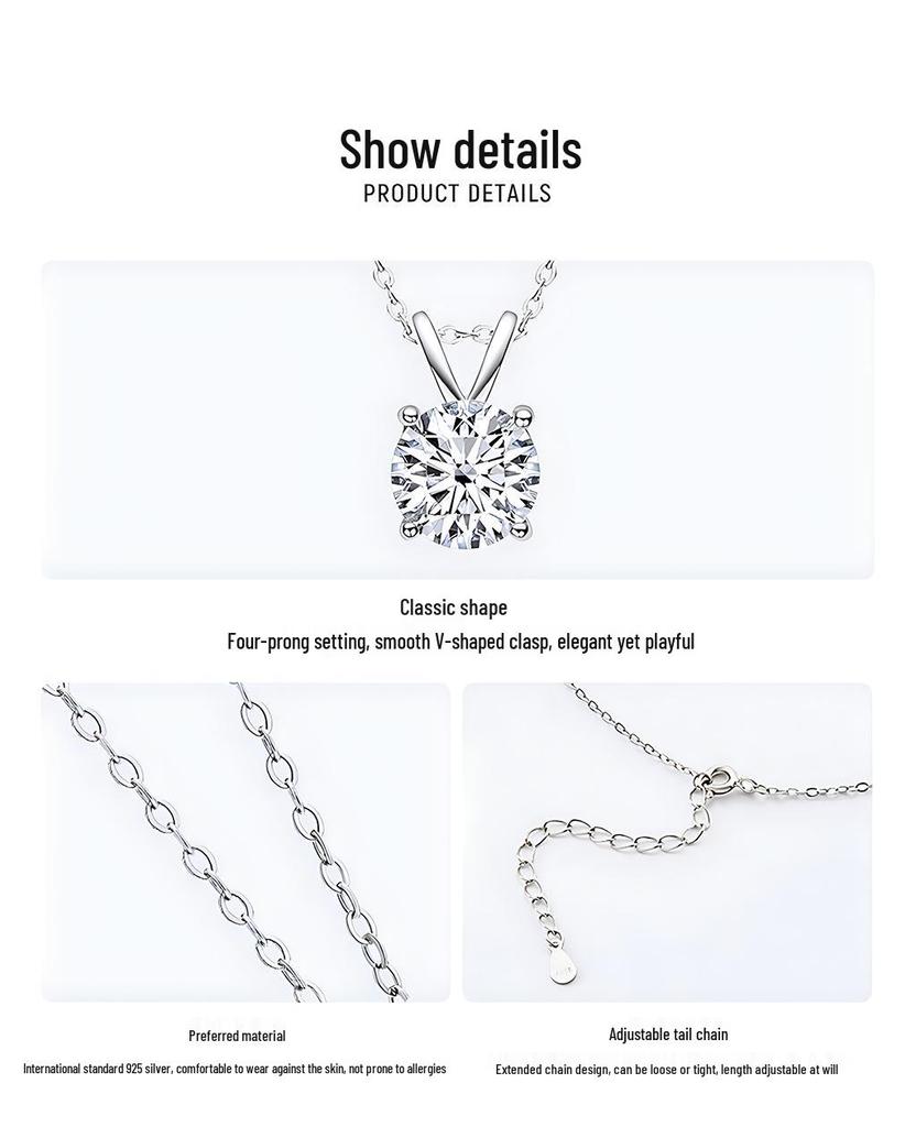 S925 Sterling Silver Six-Prong Moissanite Women's Clavicle Necklace - Durable High-End Pendant