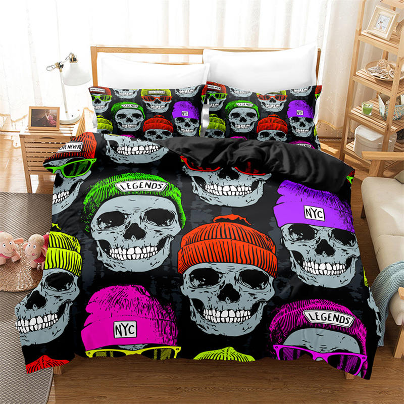 Gothic Skull Duvet Cover Sugar Skull Bedding Set Horror Theme Comforter Full Twin King For Boys Teens Adults Bedroom Decor
