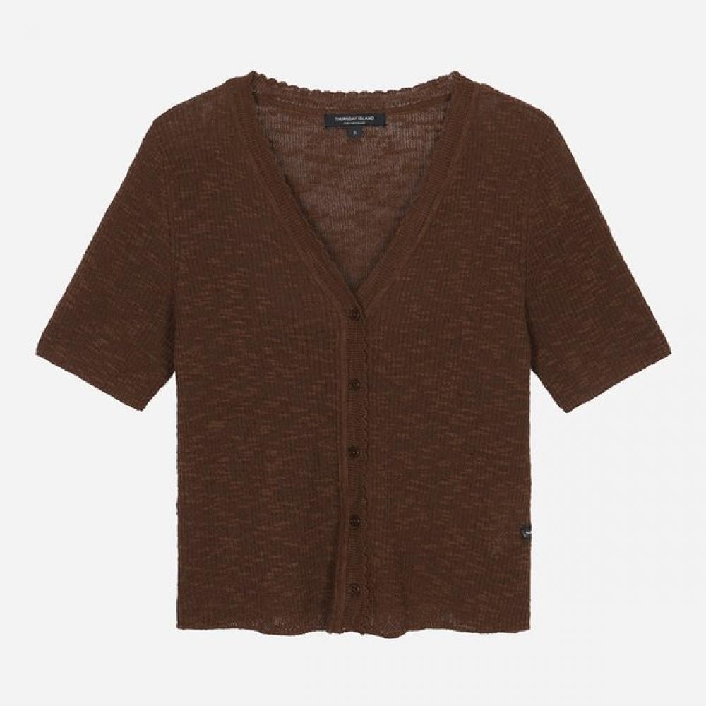 Thursday Island Women V Neck Rib Short sleeVe Cardigan T264mcd256w brown (BR)/S