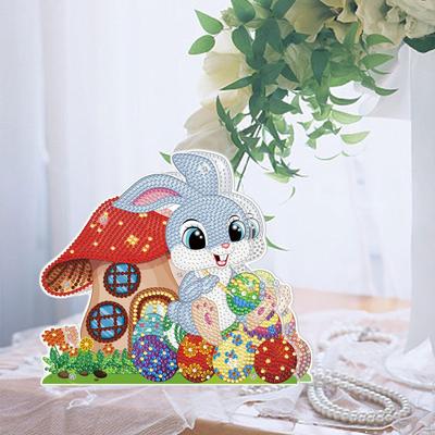 5 Easter Bunny Egg Ornament Holiday Gift Mosaic Craft Creative Handmade Arts Rhinestones Diamond