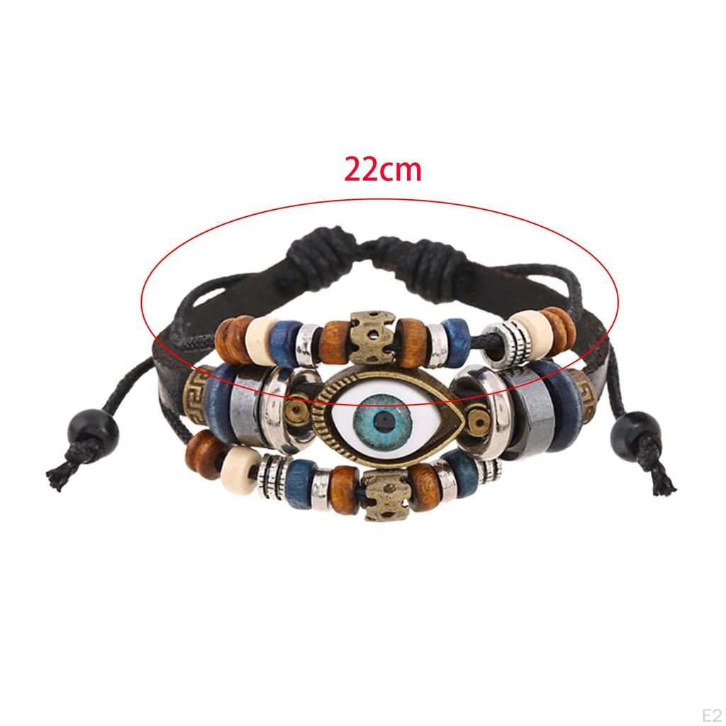 Braided PU Leather Bracelet ,Handmade Beaded ,Adjustable Length Gifts Vintage Hollow Carved