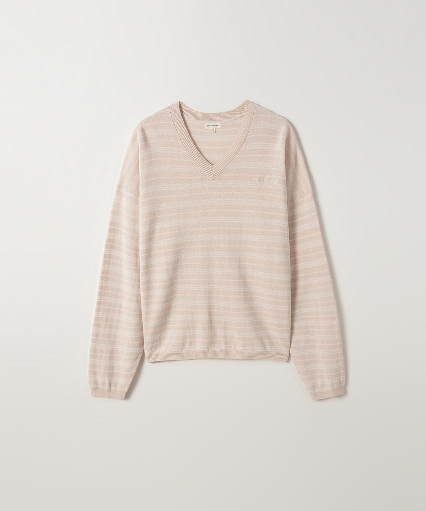 Poyueoaijeuonli If Stripe V-Neck Knit (Pink)