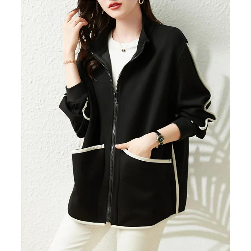 Autumn and Winter Plus Velvet Stand-up Collar Zipper Jacket Loose Casual Loose Jacket Top Women