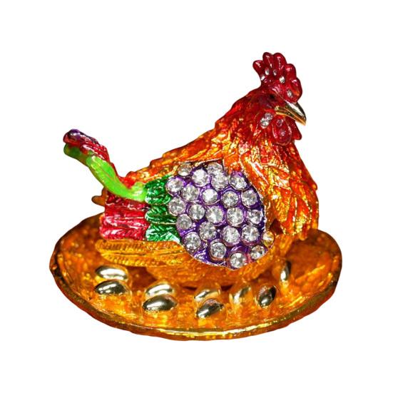 

Фігурка курча з стразами Металева імітація курки Брелок-прикраса Контейнер для ювелірних виробів Тримач Декорація для дому та офісу Настільна прикраса S різнокольоровий