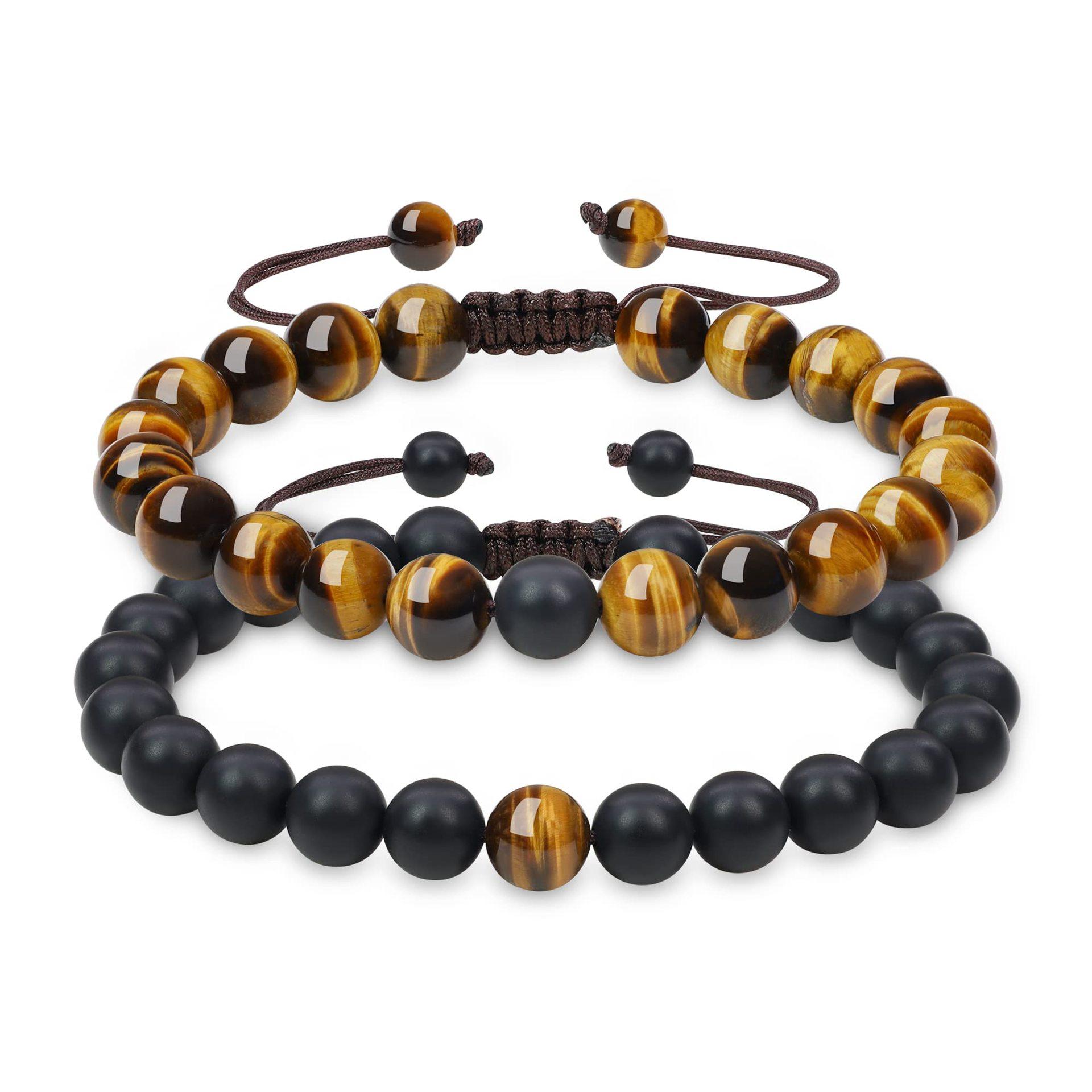 Hand Woven Black Frosted Set Bracelet 8mm Black Frosted Beaded Easter Gift Black Frosted Couple Bracelet