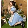 Cute Lace Maid Outfit Short Blue and Includes Apron and Cosplay Perfect for Photo and More [ChicFlow] Set, Sleeves, Ruffles, White, Headband, Uniform,