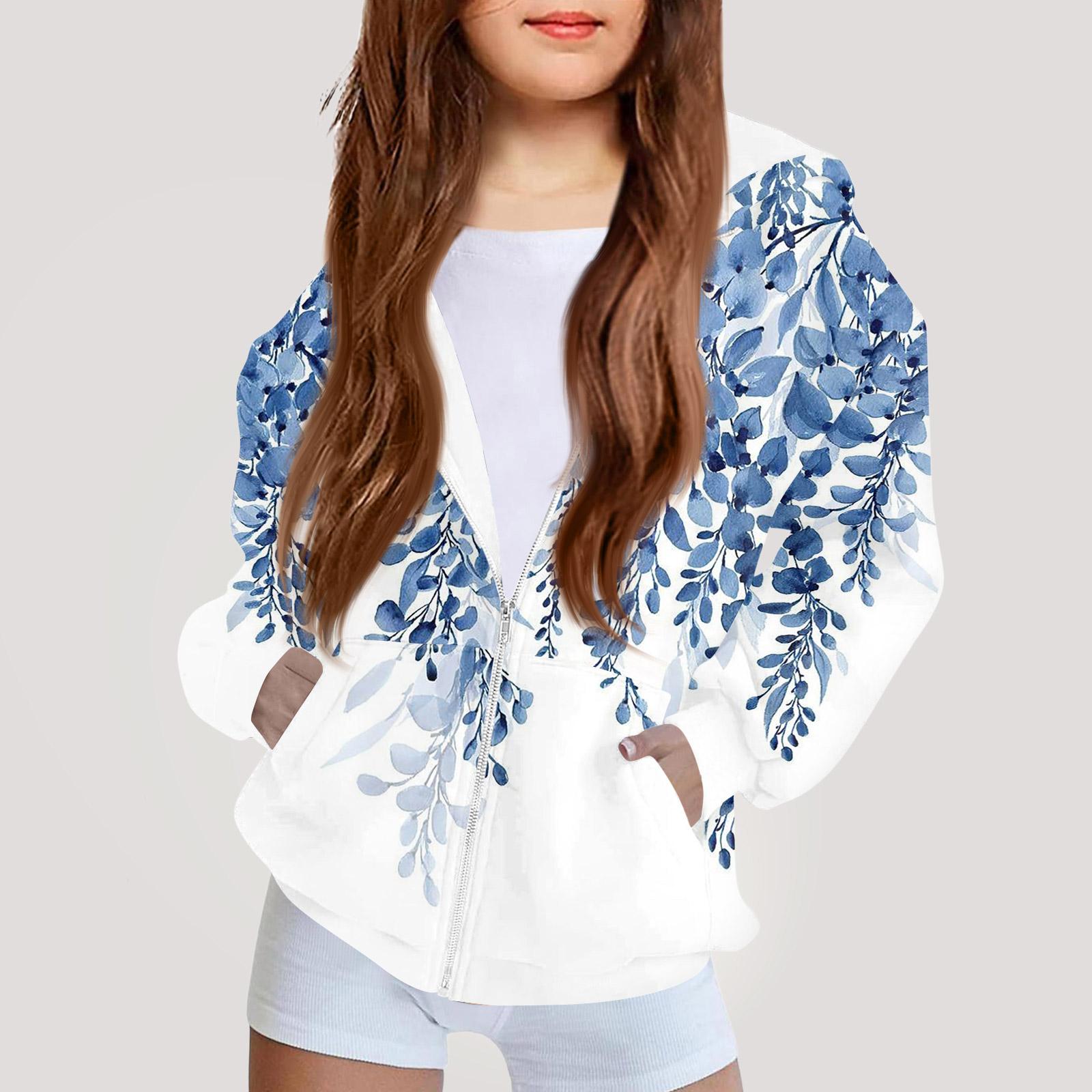 

Дитяча мода Принтована толстовка з капюшоном з довгими рукавами Куртка-худі для дівчаток 150