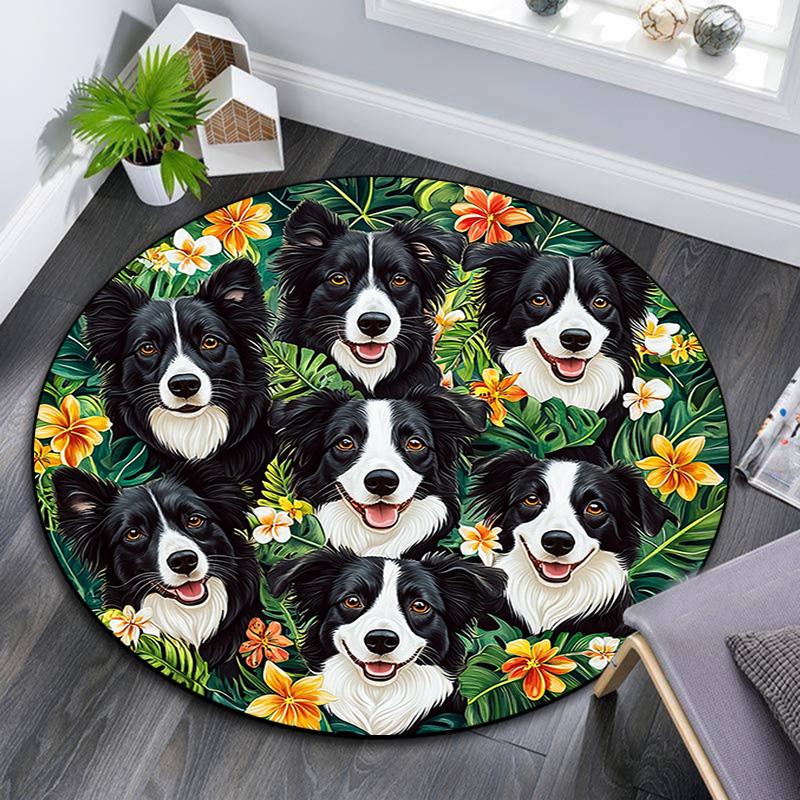 

Border Collies Round Area Rug,Carpet Rug for Living Room Bedroom Sofa Playroom Decor,Non-slip Floor Mat 80cmx80cm