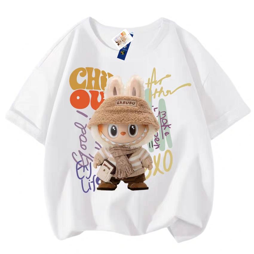 

Мультяшная футболка с 3D-принтом LABUBU для детей, топ с круглым вырезом, новая, для мальчиков и девочек, милая, с коротким рукавом, детская одежда 130