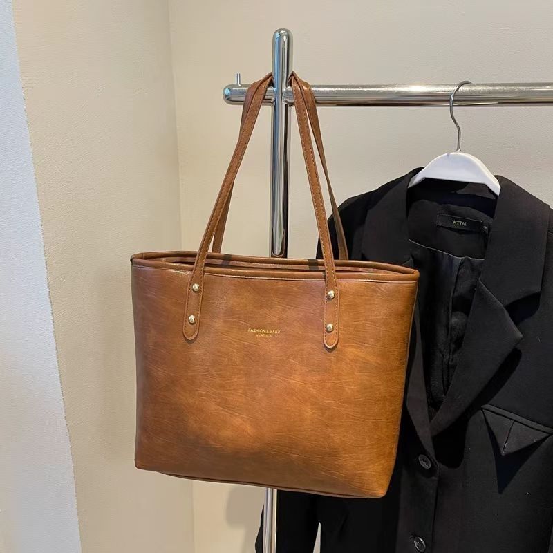 Commuter Large Capacity Bag Women's High-Value Casual Retro Shoulder Bag College Student Class Tote Bag