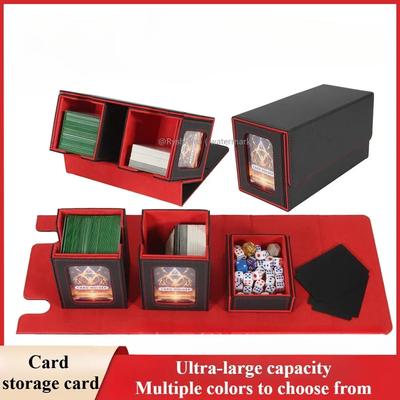 Durable Card Storage Box with Dice Tray 200+ Double Sleeved Cards Design for MTG Commander Deck Box with Sideloading Card Tray