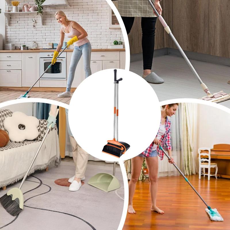 Stand Up Broom And Dustpan Folding Long Handle Broom With Upright Dustpan Household Cleaning Tool For Home Indoor And Outdoor