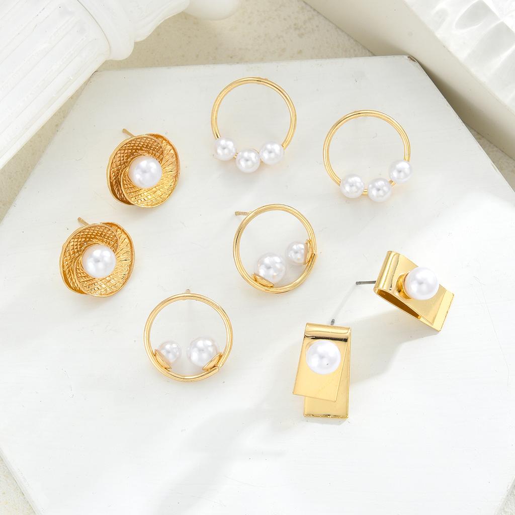 8 Pcs Fashion Geometric Metal Stud Earrings Set for Women French Style Minimalist Gold Color Geometric Earring Elegant Jewelry