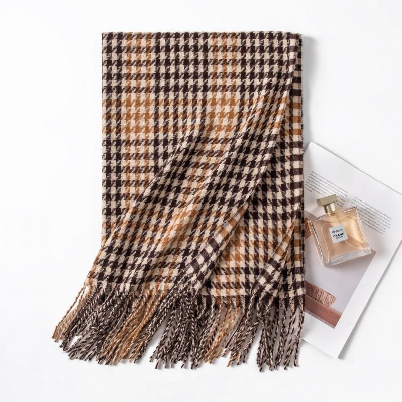 Womens Thickened Houndstooth Scarf With Contrast Colors Warm Winter Wrap Daily Wear Office Style