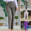 Female Pants High Waist Pleated Pockets Ninth-Length Women Trousers Business Solid Color Straight Leg Suit Casual