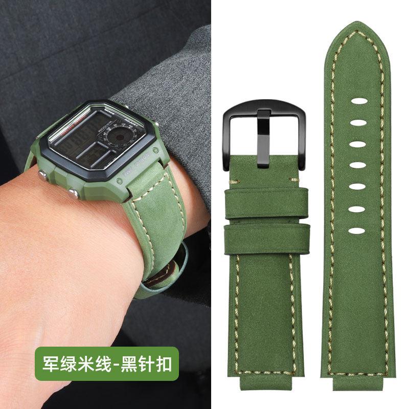Für Casio kleine quadratische Uhr AE1200/1300/1000 SGW-500H/W218 A159 A158 A168 retro mattiertes Rindslederarmband echtes Lederarmband