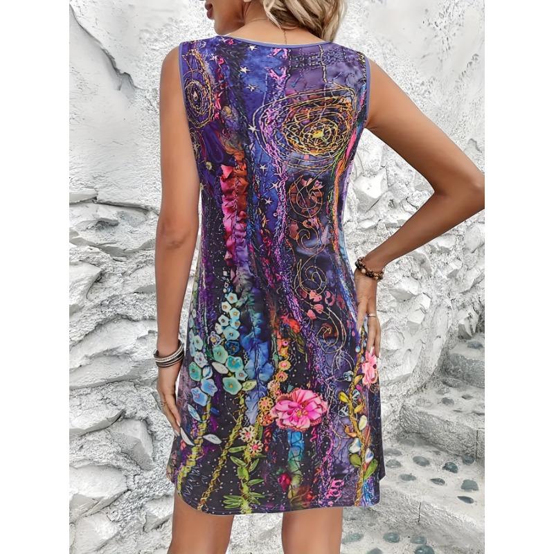 Printed Fashionable Casual Elegant Breathable Round Neck Vest Dress New Style Women's Casual Skirt Vacation Women's Sleeveless Midi Dress