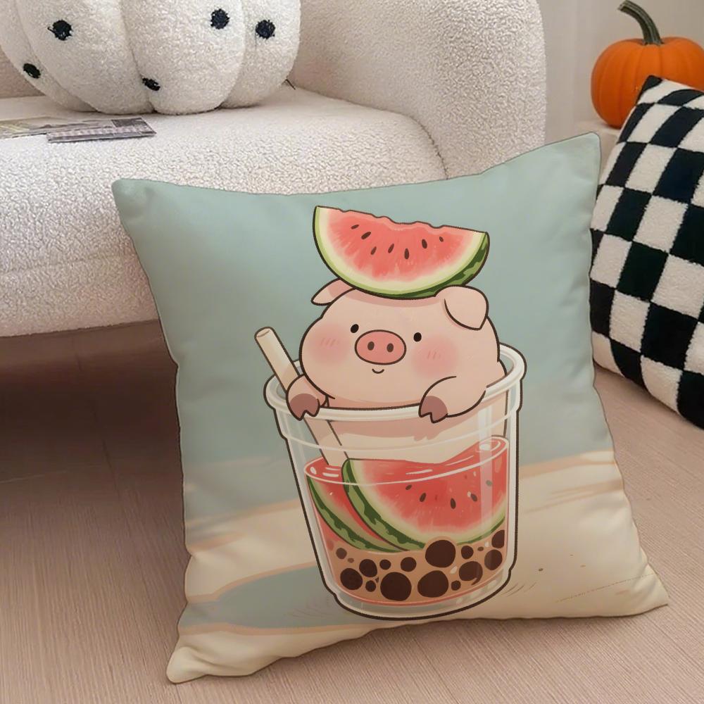 Cute Pig Summer Surprise Cushion Cover Throw Pillow Cover Hidden Button Durable Polyester Chair Cushion
