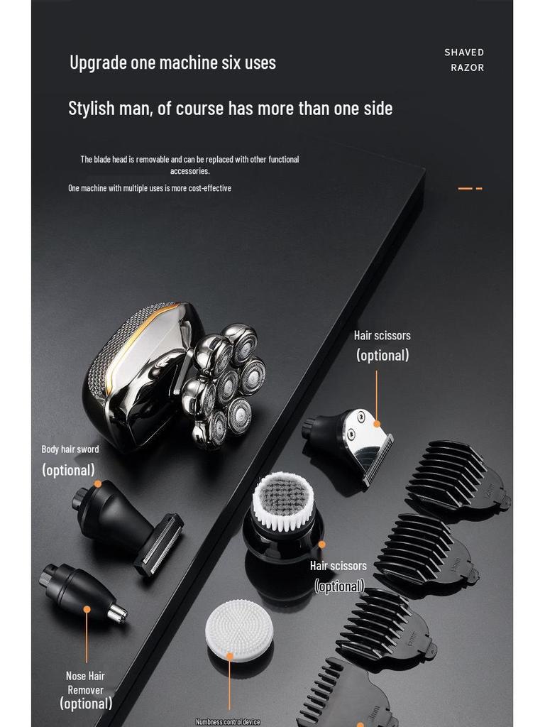 New Electric Bald Head Shaver - 7-Head Razor & Hair Clipper for Men