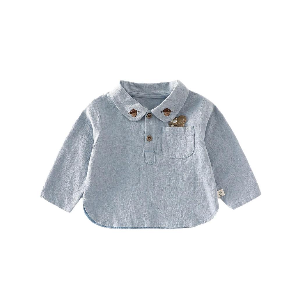 New Autumn 2025 Boys' Embroidered Squirrel Shirt: Stylish Korean-Style Top for Kids