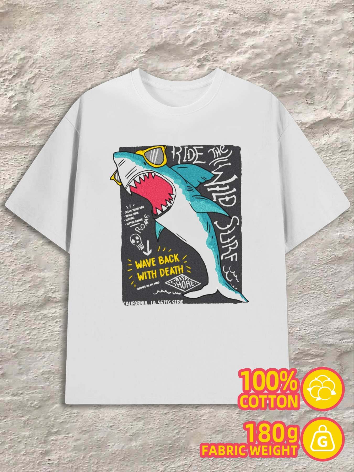 T-Shirt Y2K 3xl Shark Surf Loose Fit 4XL