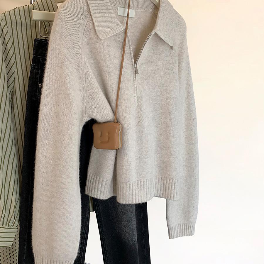 Fall Winter Pullover Women Style Refined Shell Button Turn Down Collar Long Sleeve Premium Half Zip Knit Sweater