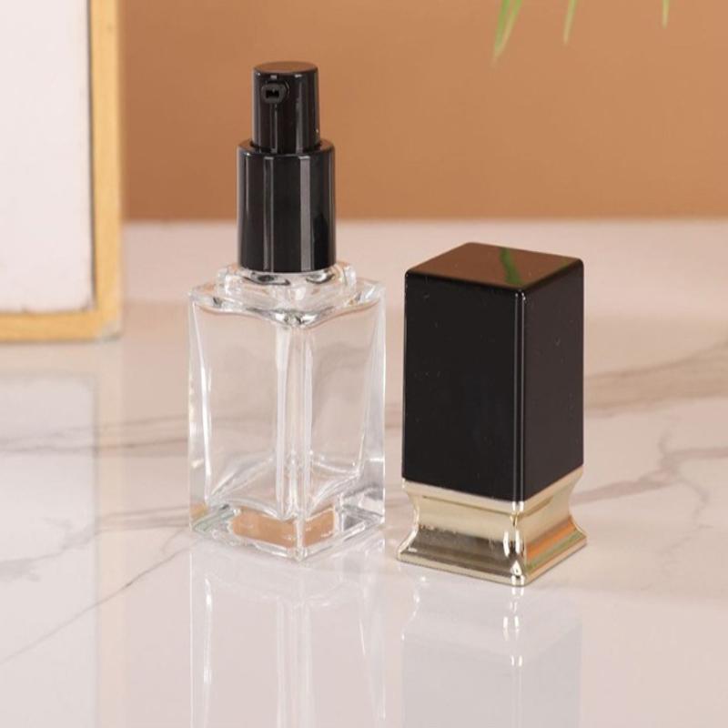 15-40Ml Empty Pump Bottle Glass Liquid Foundation Container Makeup Transparent Square Refillable Bottle Portable Pump Bottle