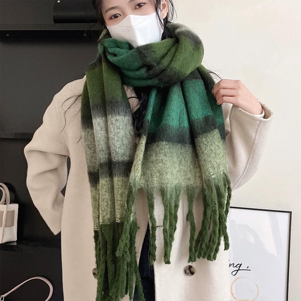 Mohair plaid scarf women's winter sea salt milk coffee blue thickened atmosphere warm student shawl scarf