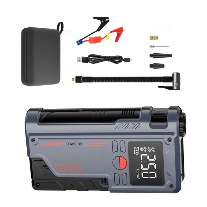 14.8V Tire Inflator Digital Display Tire Air Compressor with LED Light Car Emergency Power Jump Starter Battery Booster