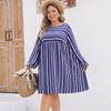 Spring Women's Plus Size Loose Long Sleeve Dress Striped Printed Temperament Dress