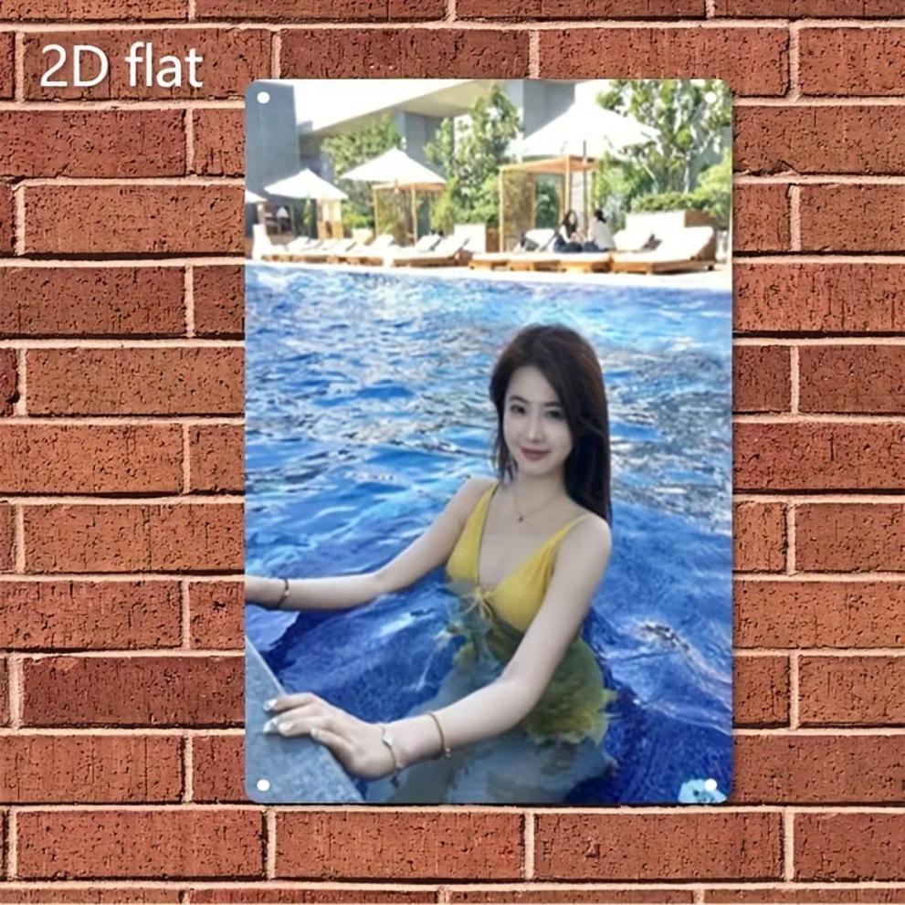 Brand Korean Metal Wall Art Sign, Beauty Poolside Decor for Home Cafe Bar, Vintage K-Drama Poster, Easy Mounting Wall Decor