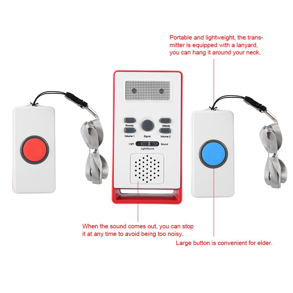 65-105dB Bezdrátový pager SOS tlačítko pro pečovatele Domov Starší pacient Sestra 2 přijímače