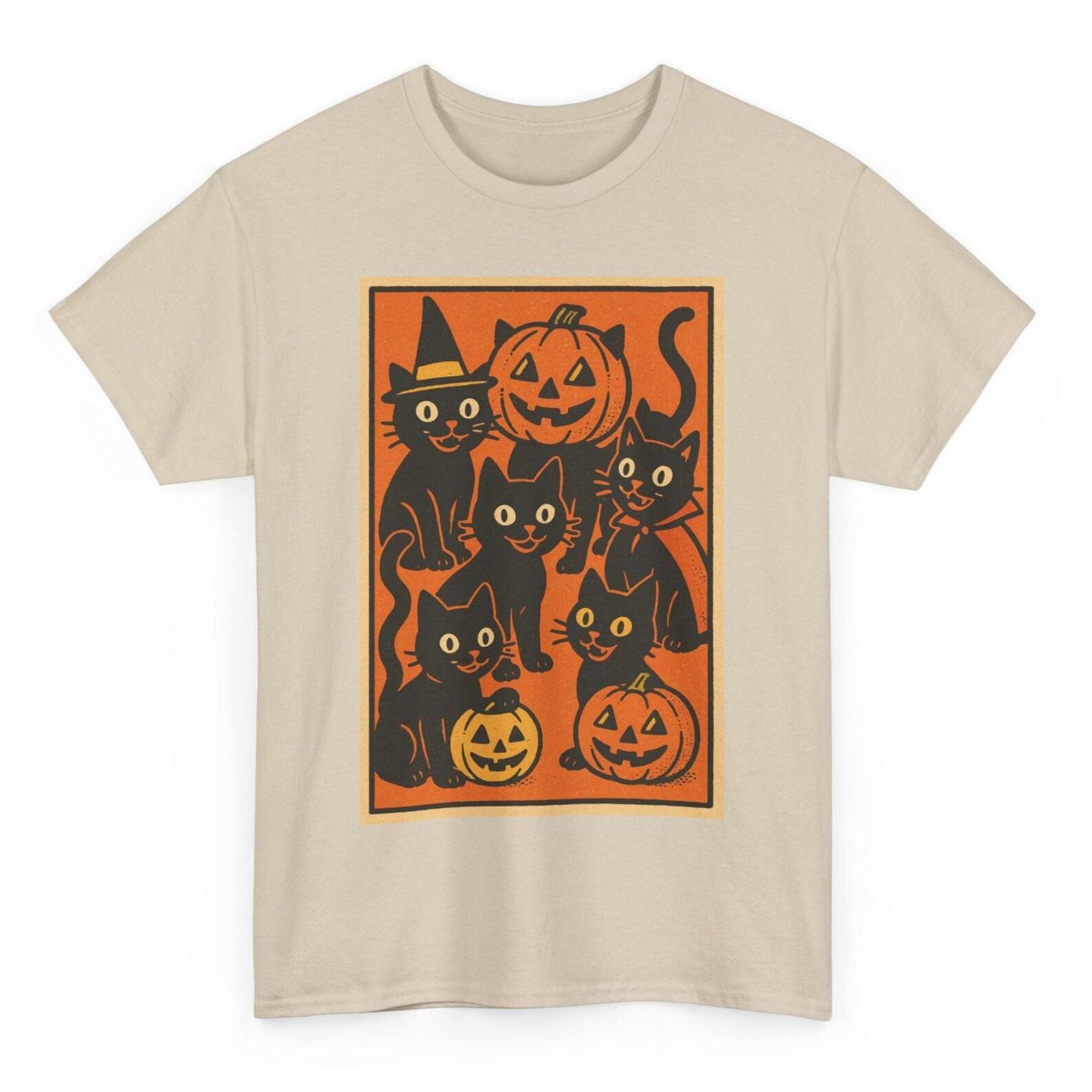 Retro Comic Black Cat Halloween T-Shirt: Spooky Gothic Tee 2XL