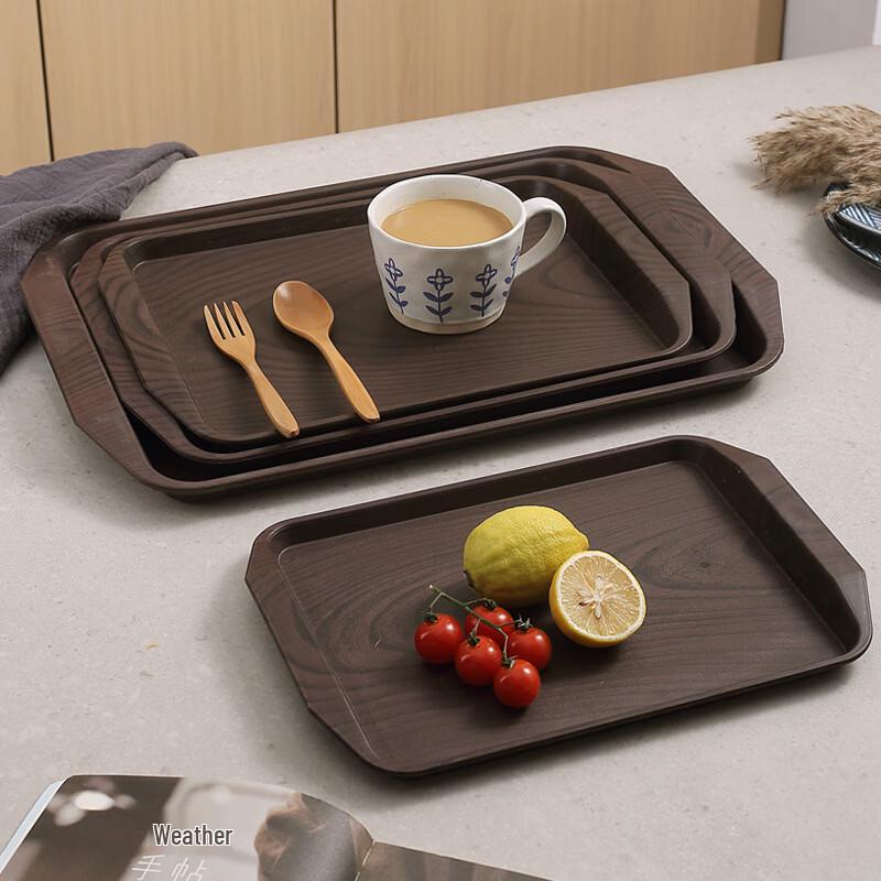 RuHan Imitation Wood Grain Rectangular Plastic Tea Tray